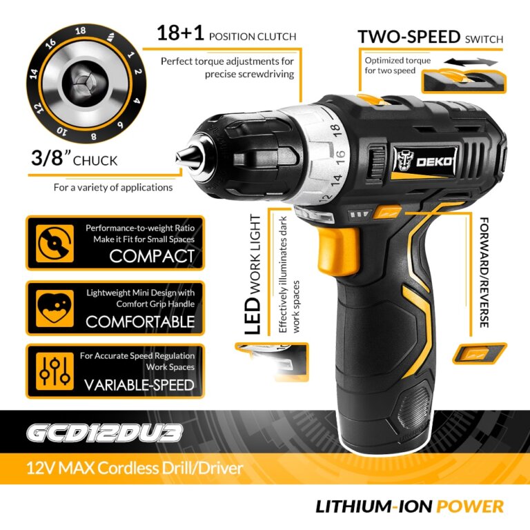 מברגה נטענת 12V מבית DEKO דגם GCD12DU3