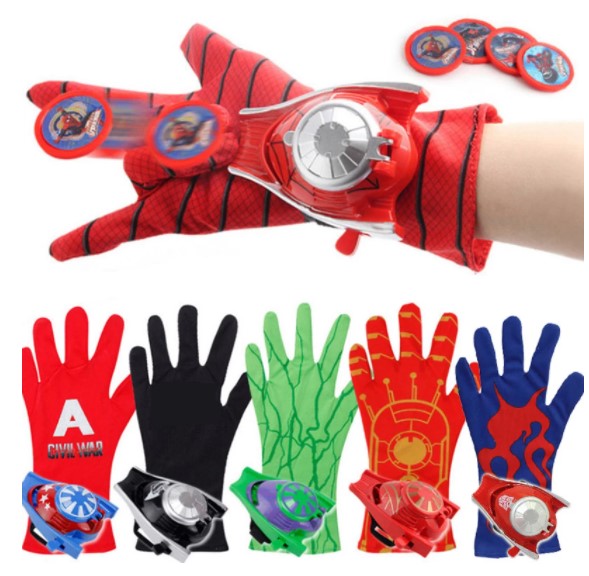 כפפה יורה דיסקיות של ספיידרמן / באטמן / קפטן אמריקה / הענק הירוק ואיירון מן לבחירה!