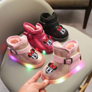 מגפי פרווה מיני מאוס עם אורות לילדות