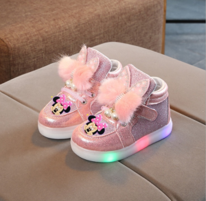 נעלי אורות מיקי ומיני מאוס מנצנצים עם פפיון פרווה מתוק