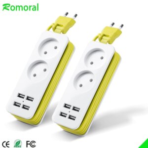 מפצל חשמל עם USB בעל 2 יציאות ו-4 חיבורי USB כולל כבל מתקפל באורך מטר וחצי!