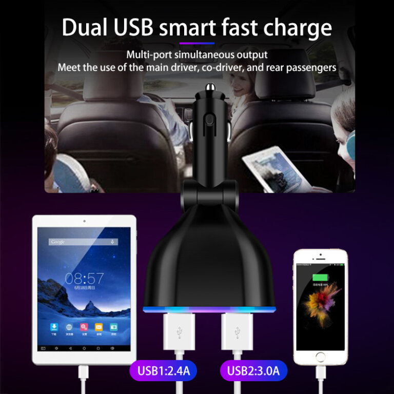 מפצל 2 שקעים לרכב + 2 כניסות USB לרכב Qualcomm Quick 3.0