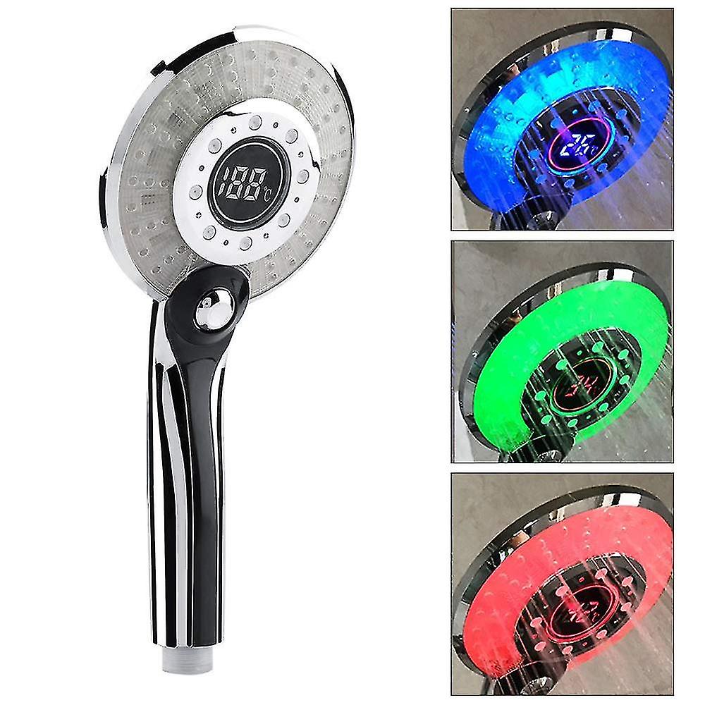 ראש מקלחת עם מד טמפרטורה ותאורת LED מתחלפת