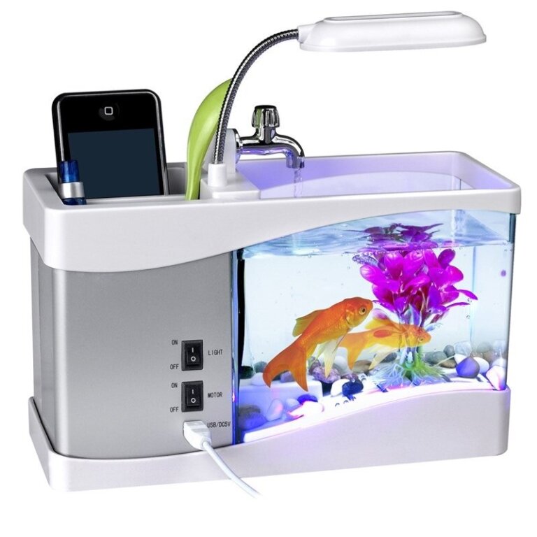 אקווריום שולחני לבית ולמשרד עם תאורת LCD ושעון דיגיטלי!