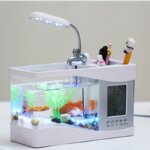 אקווריום שולחני לבית ולמשרד עם תאורת LCD ושעון דיגיטלי!