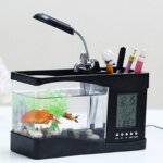 אקווריום שולחני לבית ולמשרד עם תאורת LCD ושעון דיגיטלי!