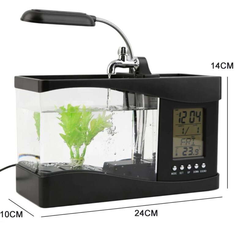 אקווריום שולחני לבית ולמשרד עם תאורת LCD ושעון דיגיטלי!