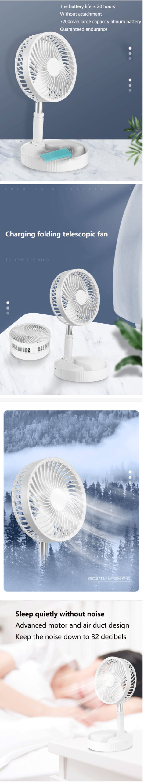 מאוורר נטען USB טלסקופי - מגוון צבעים לבחירה!