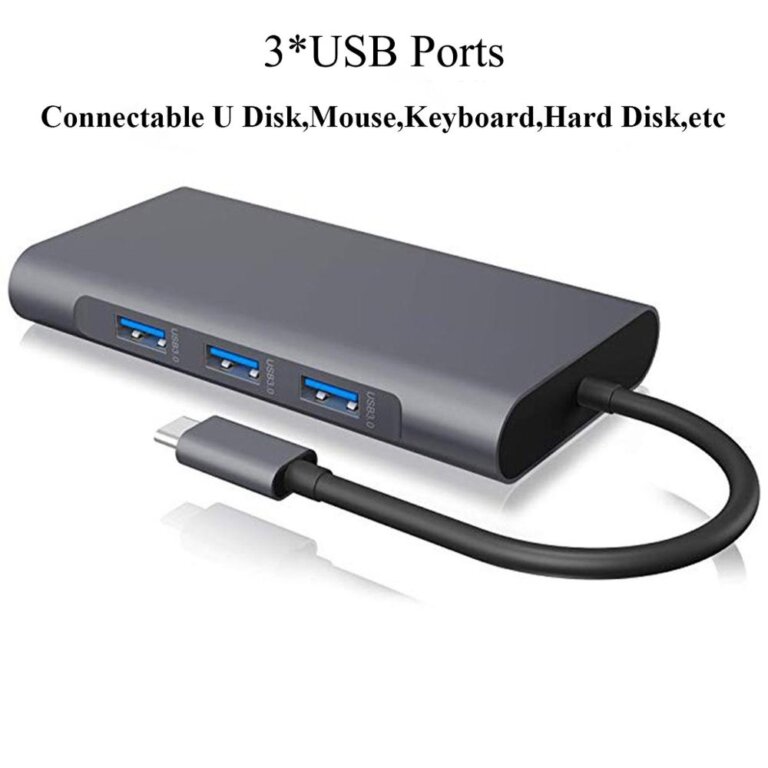 תחנת עגינה/מתאם מ- TYPE C לחיבור רשת RJ45, חיבור VGA, HDMI, חיבור טעינה מהירה PD, קורא כרטיסי זיכרון ו-3 שקעי USB3.0