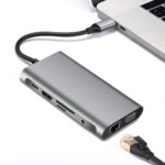 תחנת עגינה/מתאם מ- TYPE C לחיבור רשת RJ45, חיבור VGA, HDMI, חיבור טעינה מהירה PD, קורא כרטיסי זיכרון ו-3 שקעי USB3.0