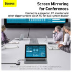 תחנת עגינה BASEUS בחיבור USB TYPE C – 11 in 1 – לחיבור עד 3 מסכים, רשת GIGABIT, טעינת PD, שקעי USB3 ואודיו