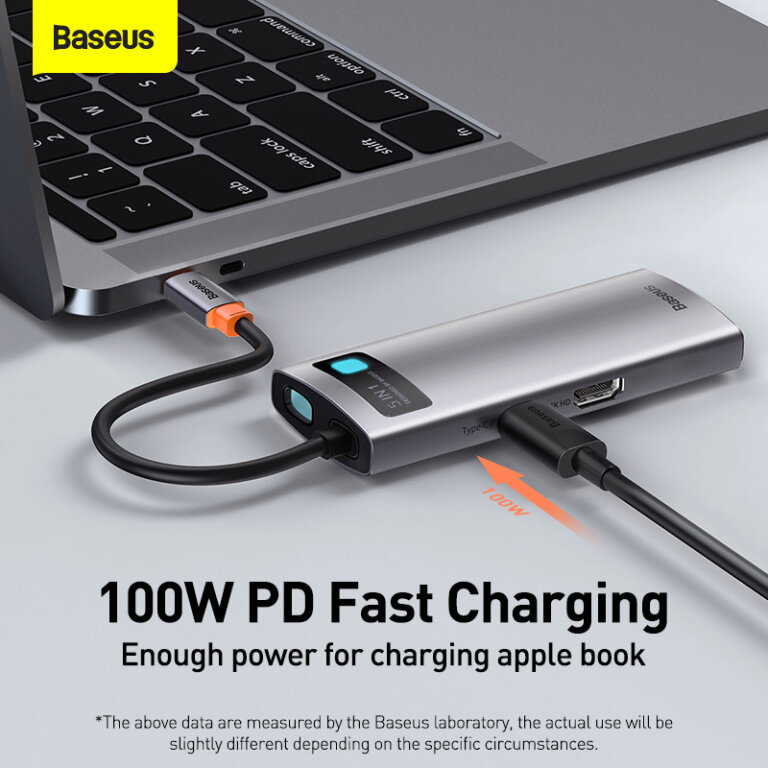 תחנת עגינה BASEUS בחיבור USB TYPE C – 11 in 1 – לחיבור עד 3 מסכים, רשת GIGABIT, טעינת PD, שקעי USB3 ואודיו