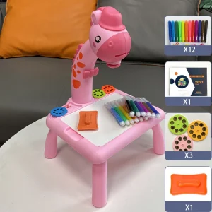 ערכת למידת ציור עם שולחן, מקרן וצבעים לילדים