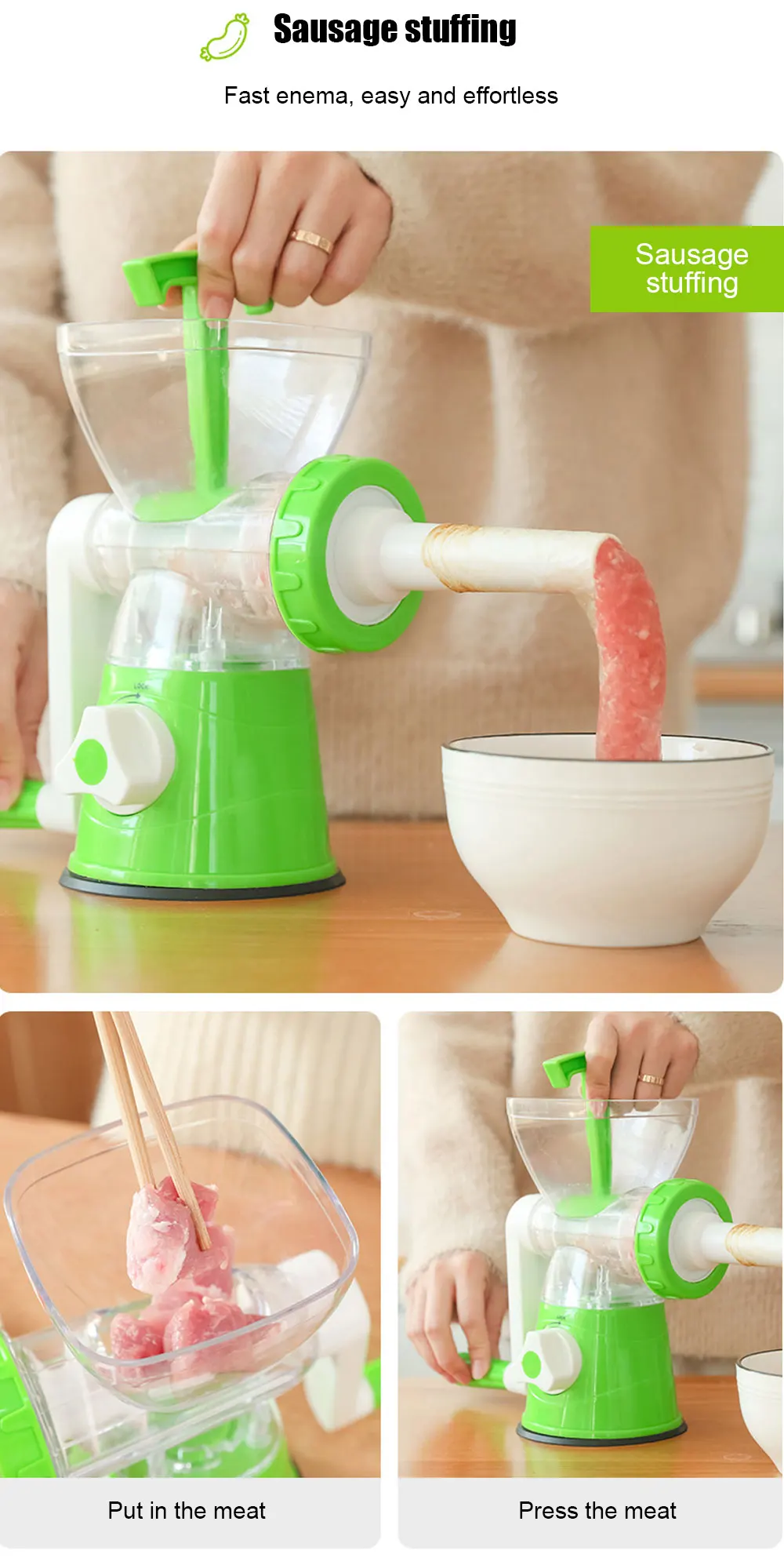 Kitchen Machine Meat Grinder Manual Processors Food Mincer Sausage Maker Stuffer Vegetable Chopper Blender Household Enema Tool