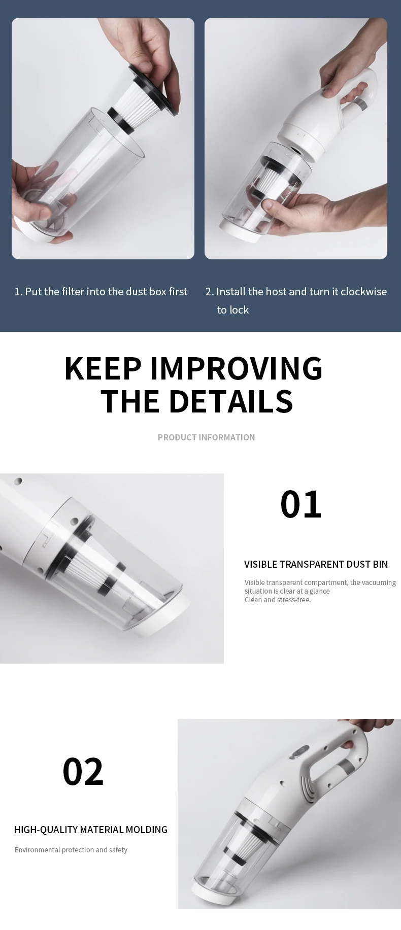 DDRADON 13000Pa Wireless Car Vacuum Cleaner Cordless Handheld Chargeable Auto Vacuum for Home & Car & Pet Mini Vacuum Cleaner