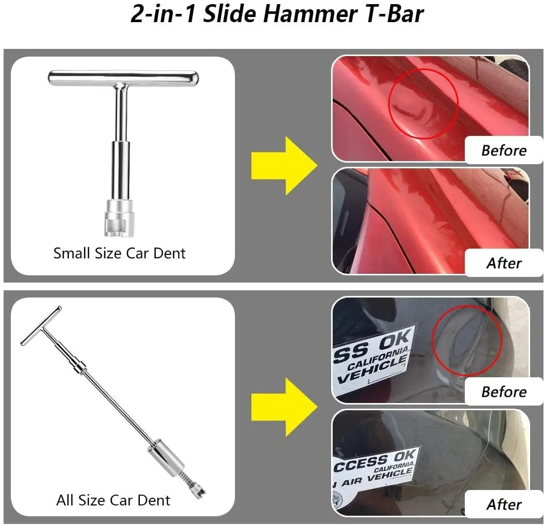 Car Dent Puller T Dent Repair Tool Auto Repair Sheet Metal Kit Slide Hammer Reverse Hammer Glue +18pcs Glue Puller
