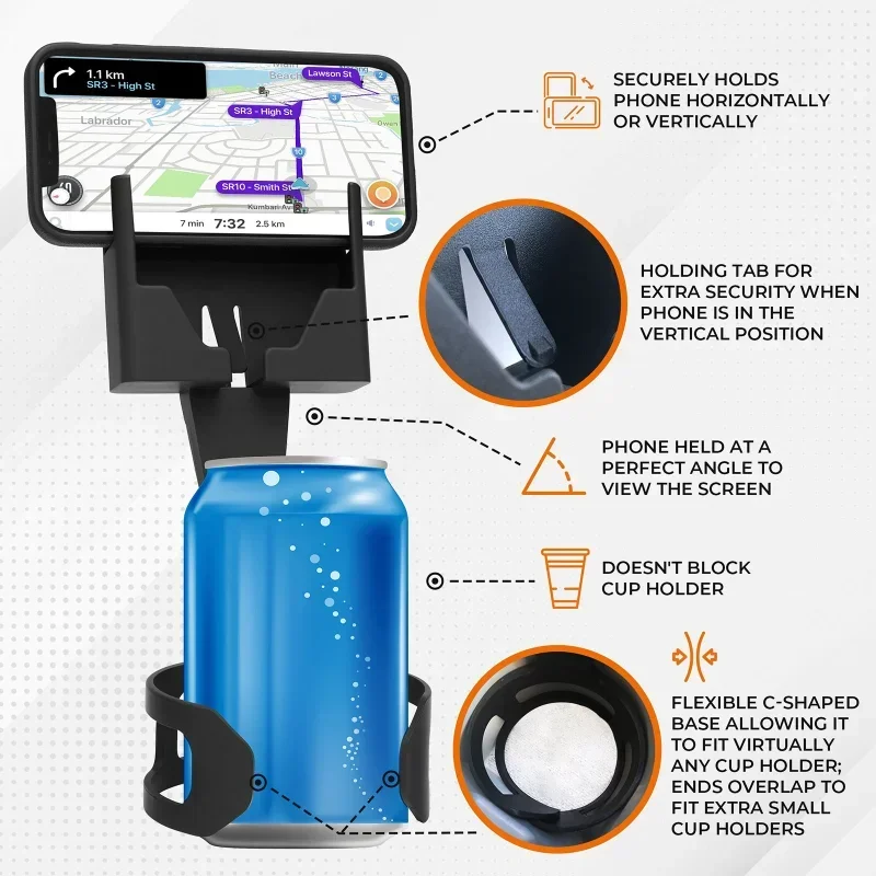 Car Mobile Phone Holder 2 In 1 Anti-falling Support Cup Holder GPS Support Water Bottle Beverage Car Accessories Auto Interior