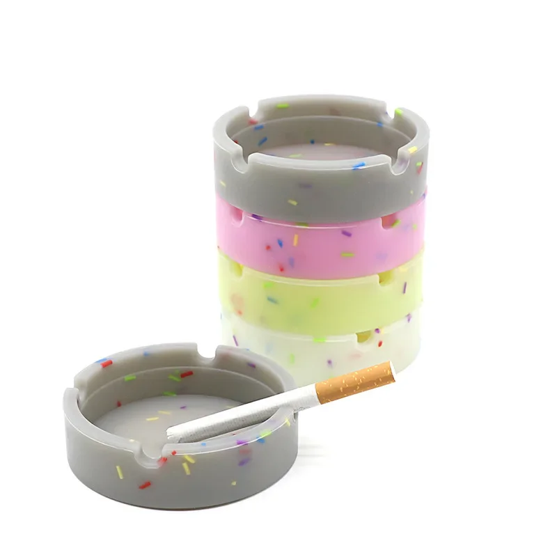 Luminous/Colorful Silicone Gel Ashtray Light Circular Ashtray Fluorescent Smoke Convenient Cigarette