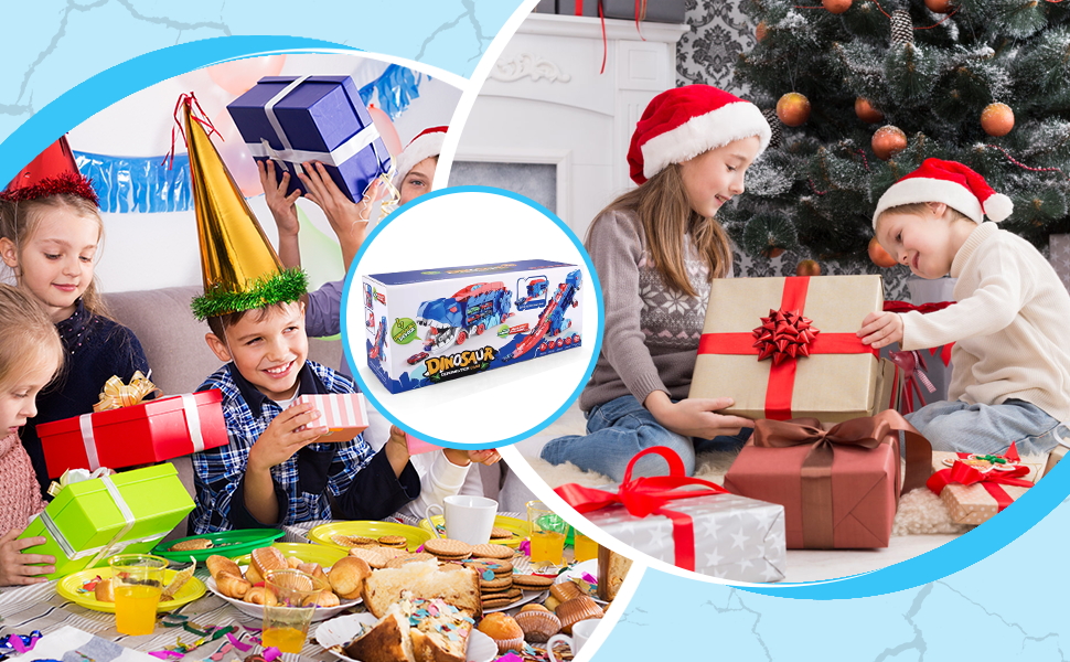 Transport Dinosaur Truck with Foldable Sliding Race Track Transforms into Standing T-rex Best Birthday Gifts Toys Boys Girls