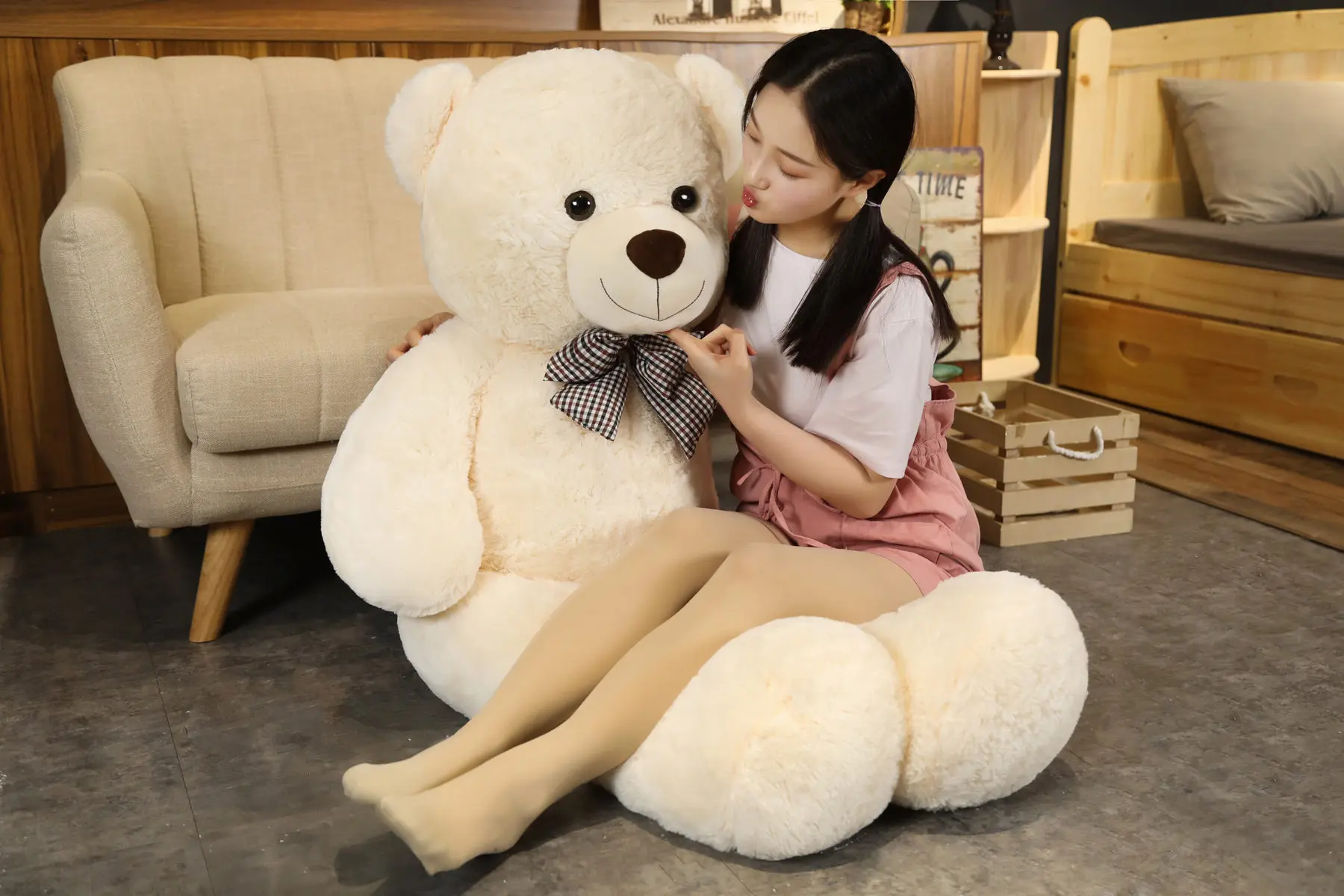 Giant 105cm Soft Teddy Bear Plush Toys White&Pink&Brown Bear Super Big Hugging Pillow Animal Cushion Children Birthday Gift