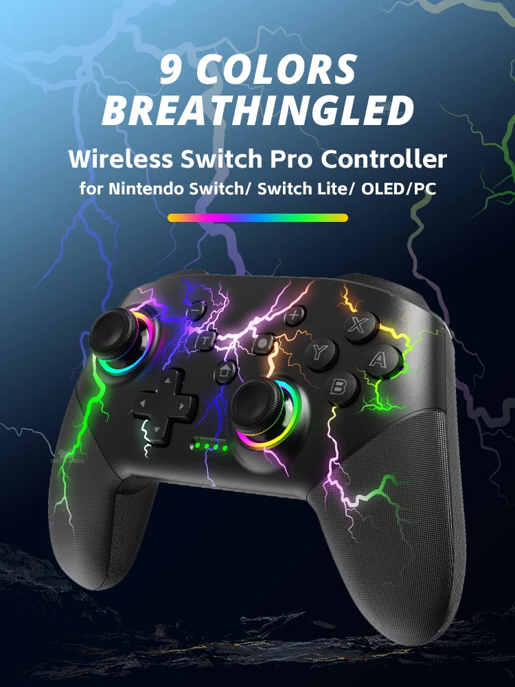 Wireless Controller For Nintendo Switch OLED Console Pro Gamepad with Rechargeable Battery Programmable Turbo Function RGB Light