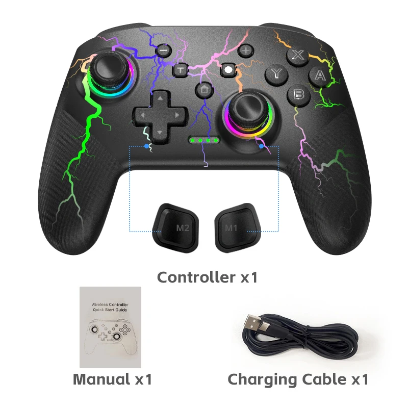 Wireless Controller For Nintendo Switch OLED Console Pro Gamepad with Rechargeable Battery Programmable Turbo Function RGB Light