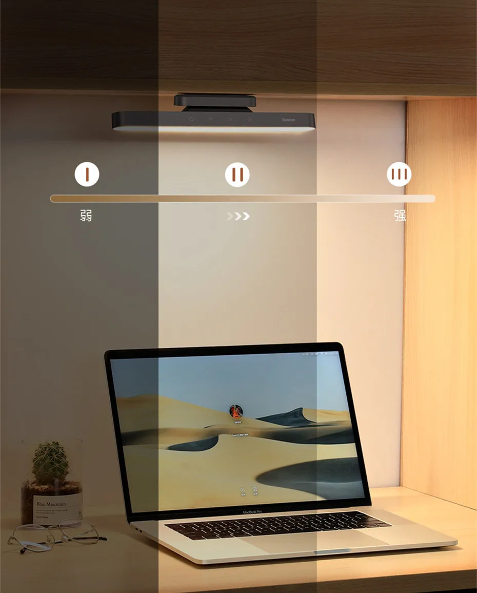 Baseus Night Light Hanging Magnetic LED Table Lamp Stepless Dimming Desk Lamp Rechargeable For Cabinet Bedroom Kitchen Light