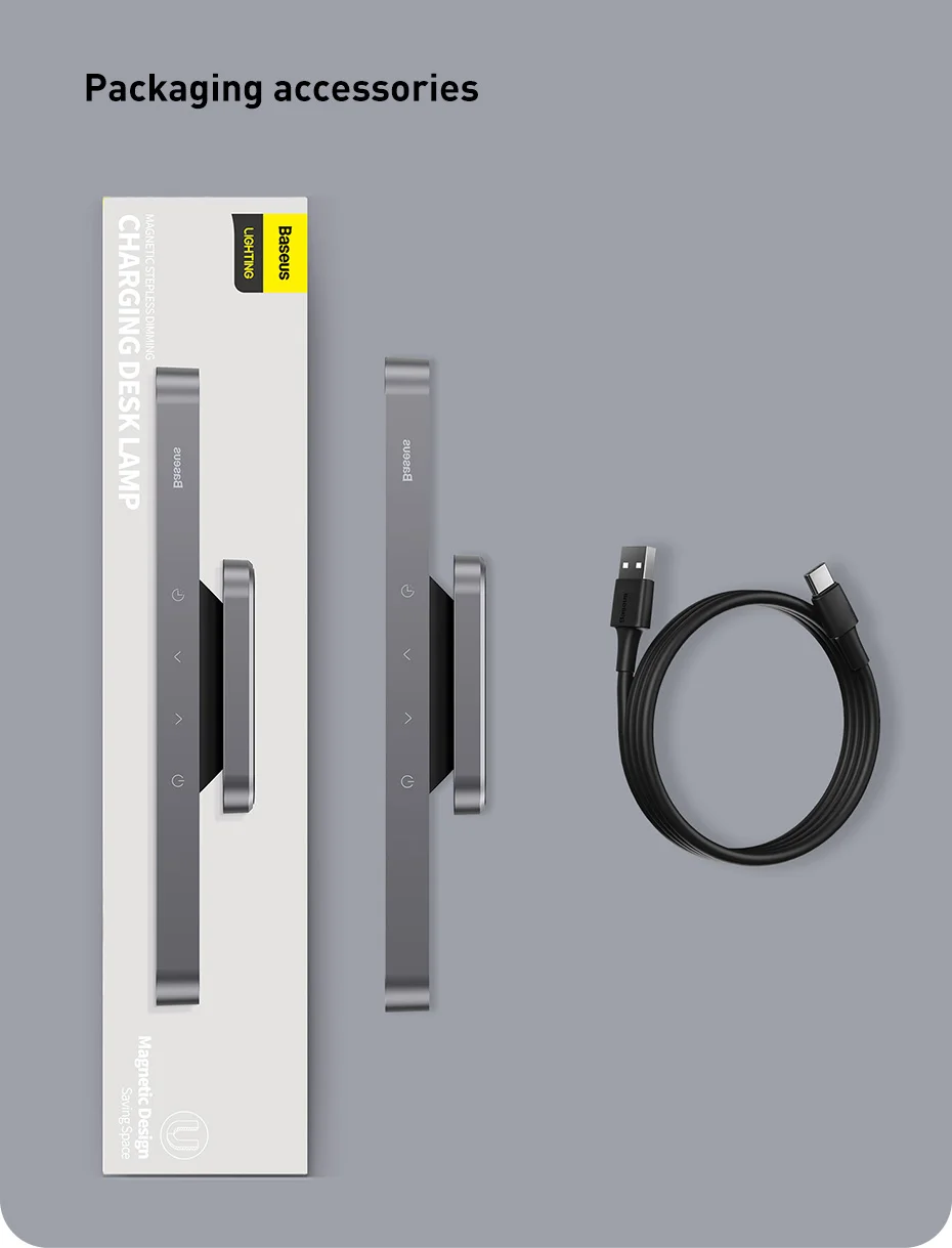 Baseus Night Light Hanging Magnetic LED Table Lamp Stepless Dimming Desk Lamp Rechargeable For Cabinet Bedroom Kitchen Light