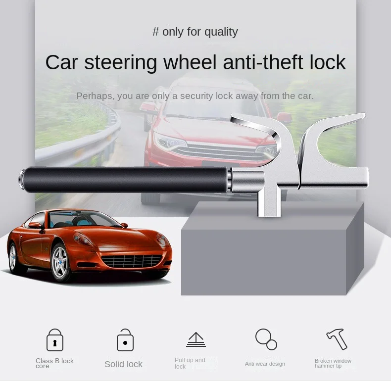 Car Steering Wheel Lock Anti-Theft Car Device Universal Fit Adjustable Length Clamp Double Hook Retractable Steering Lock With