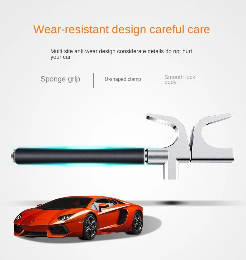 Car Steering Wheel Lock Anti-Theft Car Device Universal Fit Adjustable Length Clamp Double Hook Retractable Steering Lock With