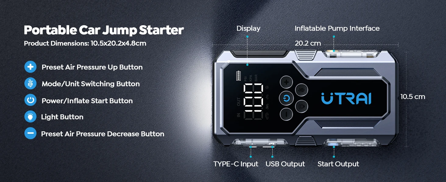 UTRAI 1500A Car Jump Starter Power Bank Portable 150PSI Air Pump Car Battery Emergency Boosters Starting Device Car Starter 2024 UTRAI 1500A Car Jump Starter Power Bank Portable 150PSI Air Pump Car Battery Emergency Boosters Starting Device Car Starter 2024