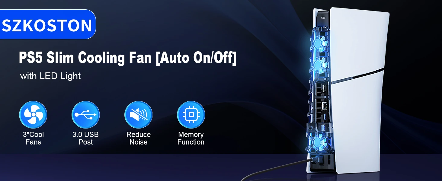 For PS5 SLIM/PS5 PRO host cooling fan, intelligent temperature control, three adjustable levels, PS5 SLIM rear fan