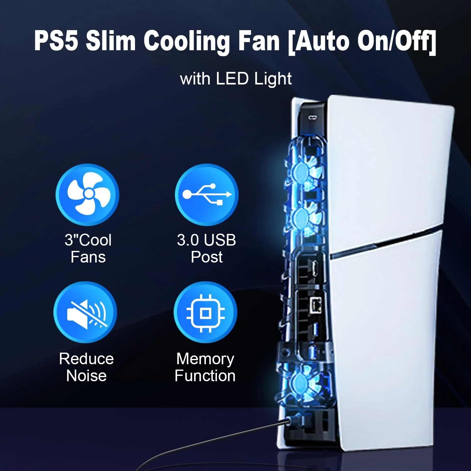For PS5 SLIM/PS5 PRO host cooling fan, intelligent temperature control, three adjustable levels, PS5 SLIM rear fan