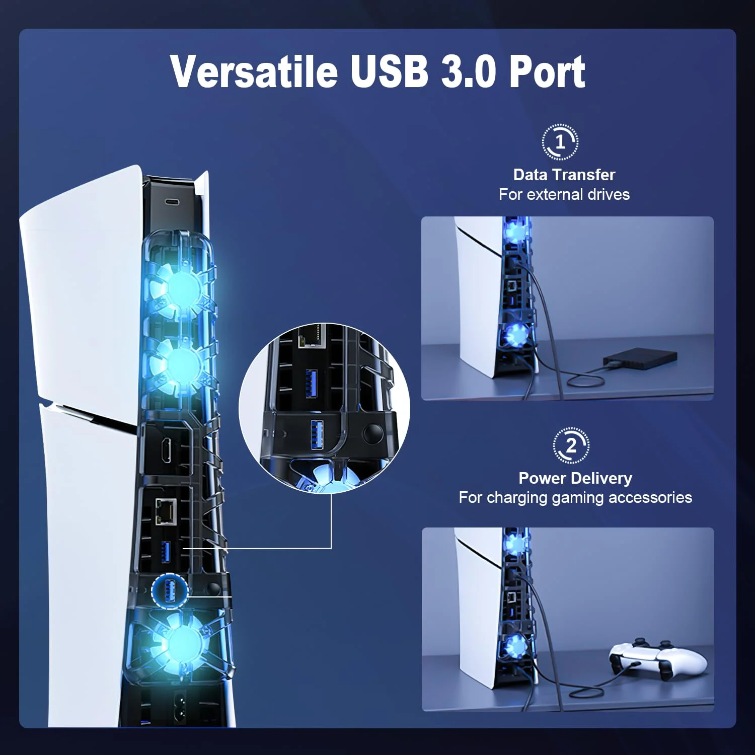 For PS5 SLIM/PS5 PRO host cooling fan, intelligent temperature control, three adjustable levels, PS5 SLIM rear fan