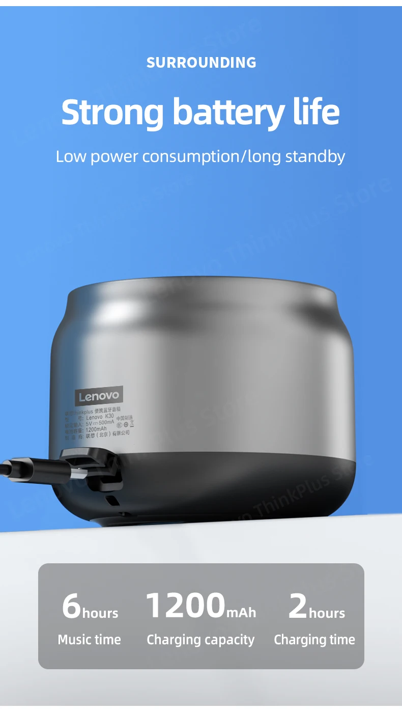 Original Lenovo K30 Portable Hifi Bluetooth Wireless Speaker Waterproof USB Outdoor Loudspeaker Music Surround Bass Box Mic