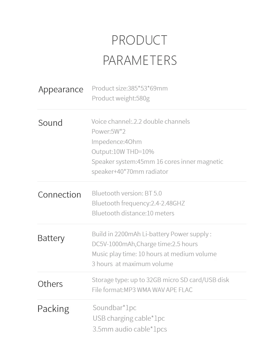 mifa Soundbar K3 Bluetooth Speaker 2 Stereo Sound Big Digital Display Wireless Bluetooth 5.0 Support TWS