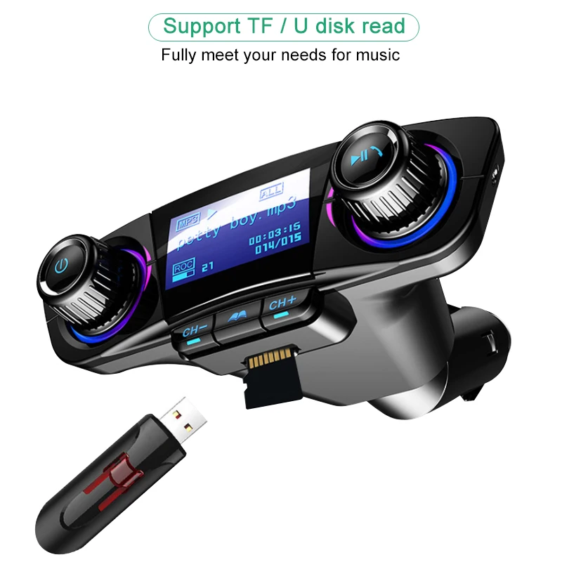 Bluetooth 5.0 Car Adapter FM/AUX Transmitter Kit MP3 Player Auto Wireless Handsfree Dual USB Charger LED Screen
