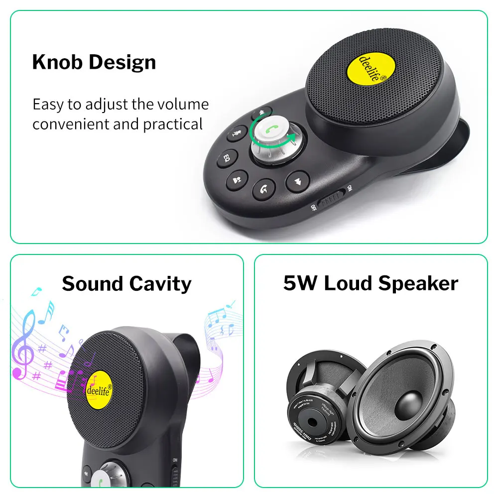 Deelife Handsfree Car Bluetooth Hands-free Kit for Auto Speakerphone BT 5.0 Hands Free Carkit