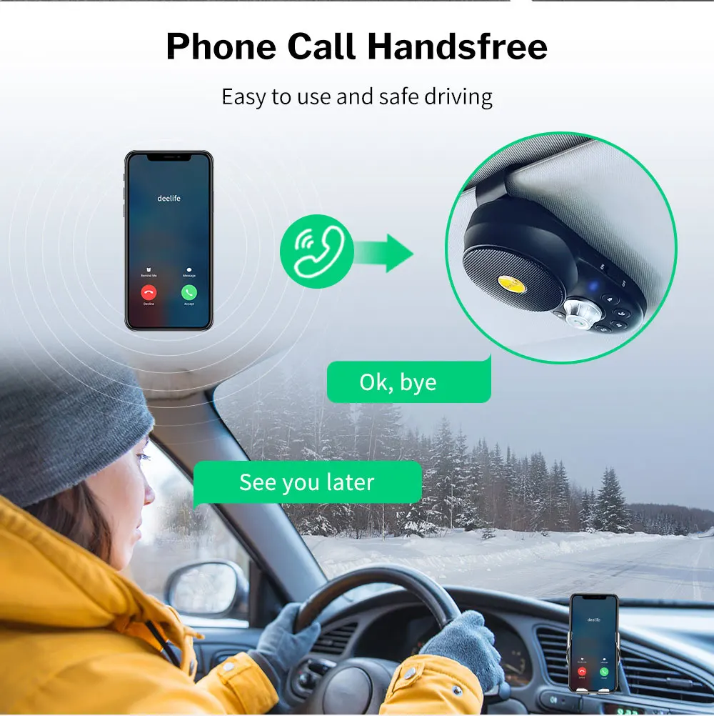 Deelife Handsfree Car Bluetooth Hands-free Kit for Auto Speakerphone BT 5.0 Hands Free Carkit