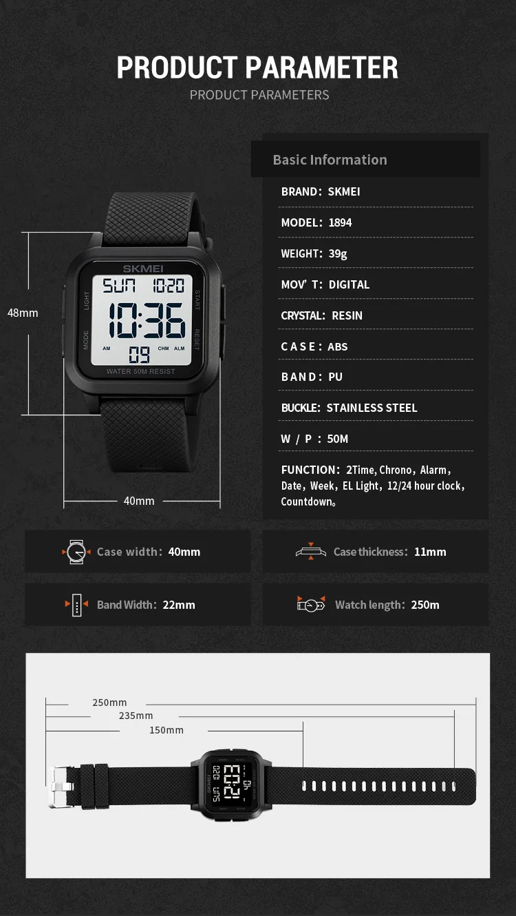 SKMEI Sport Watches Mens Alarm Countdown Clock Male 5Bar Waterproof Military Back Light Shockproof Calender Digital Wristwatch