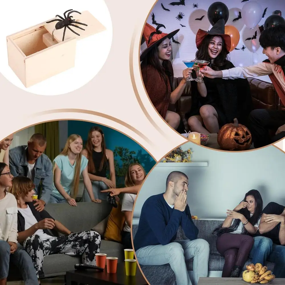 Trick Spider Funny Scare Box Wooden Hidden Box Quality Prank Wooden Scare Box Fun Game Prank Trick Friend Office Toys