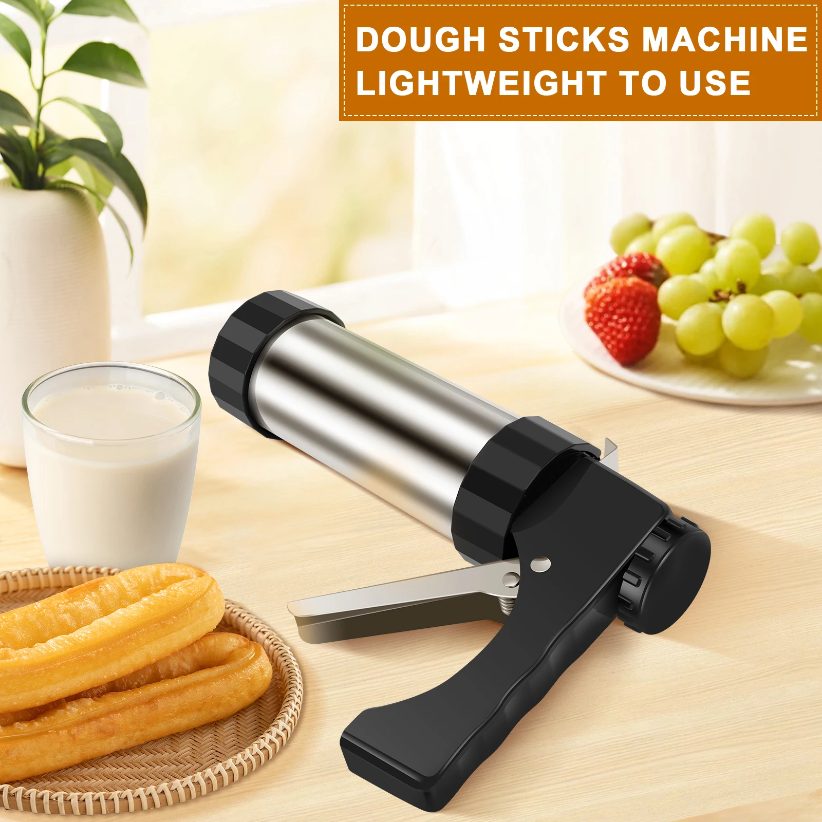 Churrera Churro Maker Machine Stainless Steel Churro Maker Kit with 3 Different Tips Piping Nozzle Hollow Churro Maker Tool