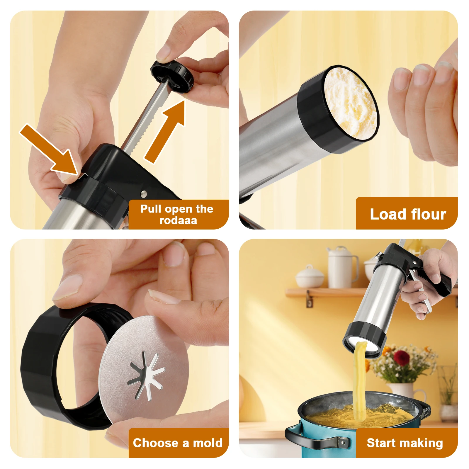 Churrera Churro Maker Machine Stainless Steel Churro Maker Kit with 3 Different Tips Piping Nozzle Hollow Churro Maker Tool