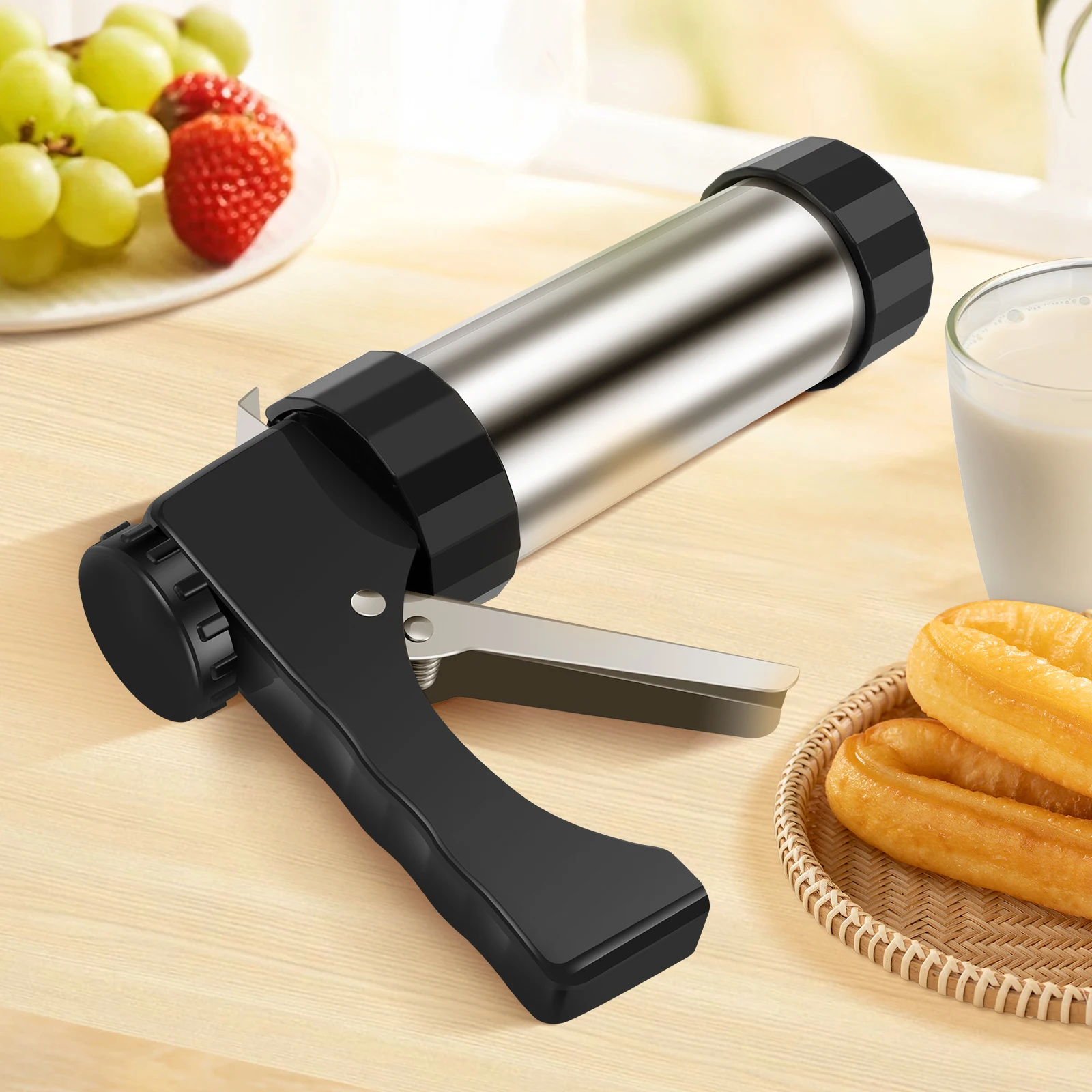 Churrera Churro Maker Machine Stainless Steel Churro Maker Kit with 3 Different Tips Piping Nozzle Hollow Churro Maker Tool