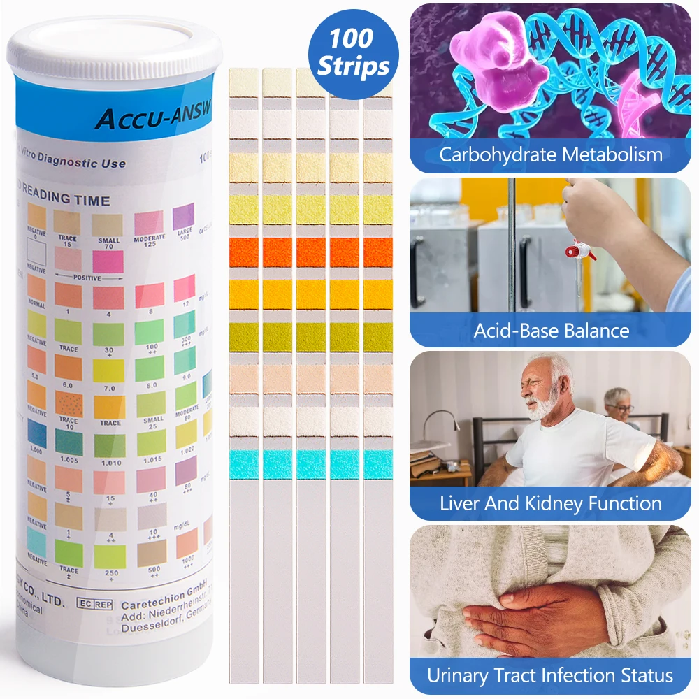 10 Parameter Urine Test Strips for Urinalysis(100pc) in Sealed Pouches. Tests for Ketosis, pH, Protein, UTI, Kidney and Liver
