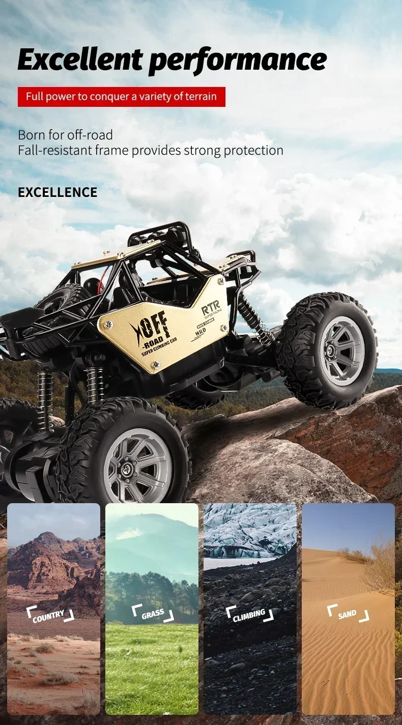 4WD Remote Control Car With Led Lights Radio RC Buggy Off-Road Drift Trucks RTR Vehicle Gifts Toys for Children Boys Kids Adults