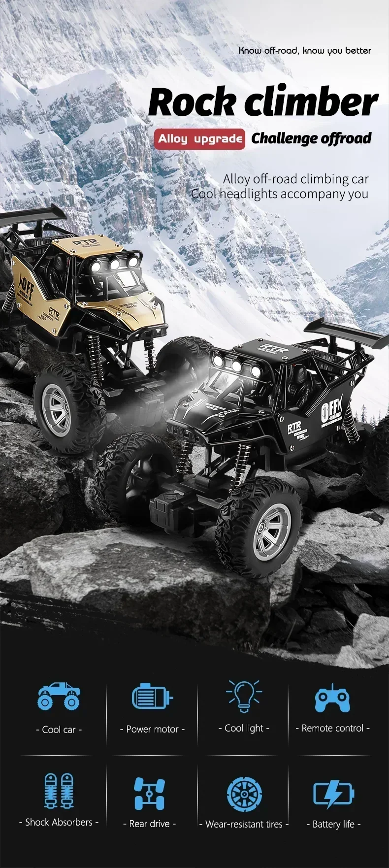 4WD Remote Control Car With Led Lights Radio RC Buggy Off-Road Drift Trucks RTR Vehicle Gifts Toys for Children Boys Kids Adults