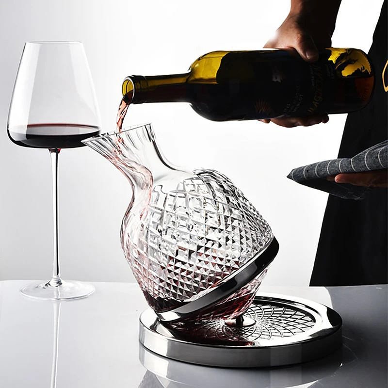 High Grade Crystal Glass 360 Rotating Decanter Tumbler 1500ml Decanter Wine Dispenser Aerator Mirror Jug Gift Bar Decoration