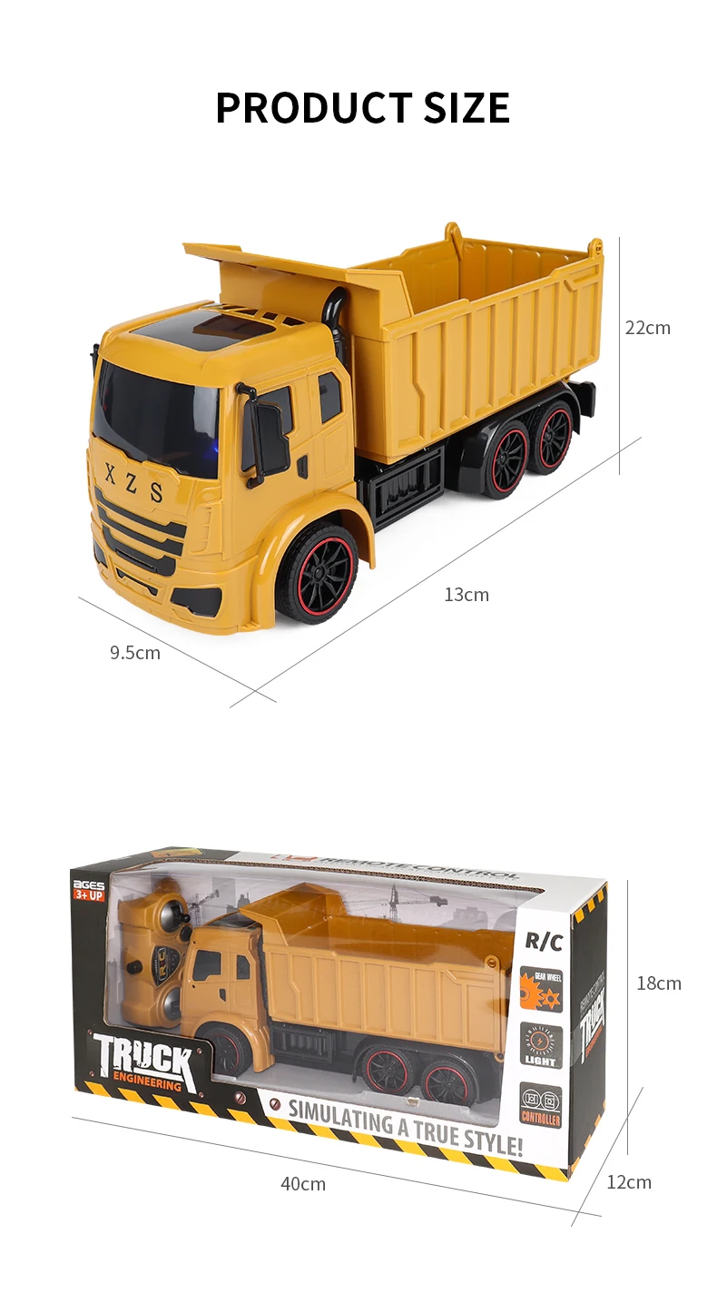 ZWN 2.4G Remote Control Excavator Dump Truck RC Model Car Toy Professional Alloy Plastic Simulation Construction Vehicle for Kid