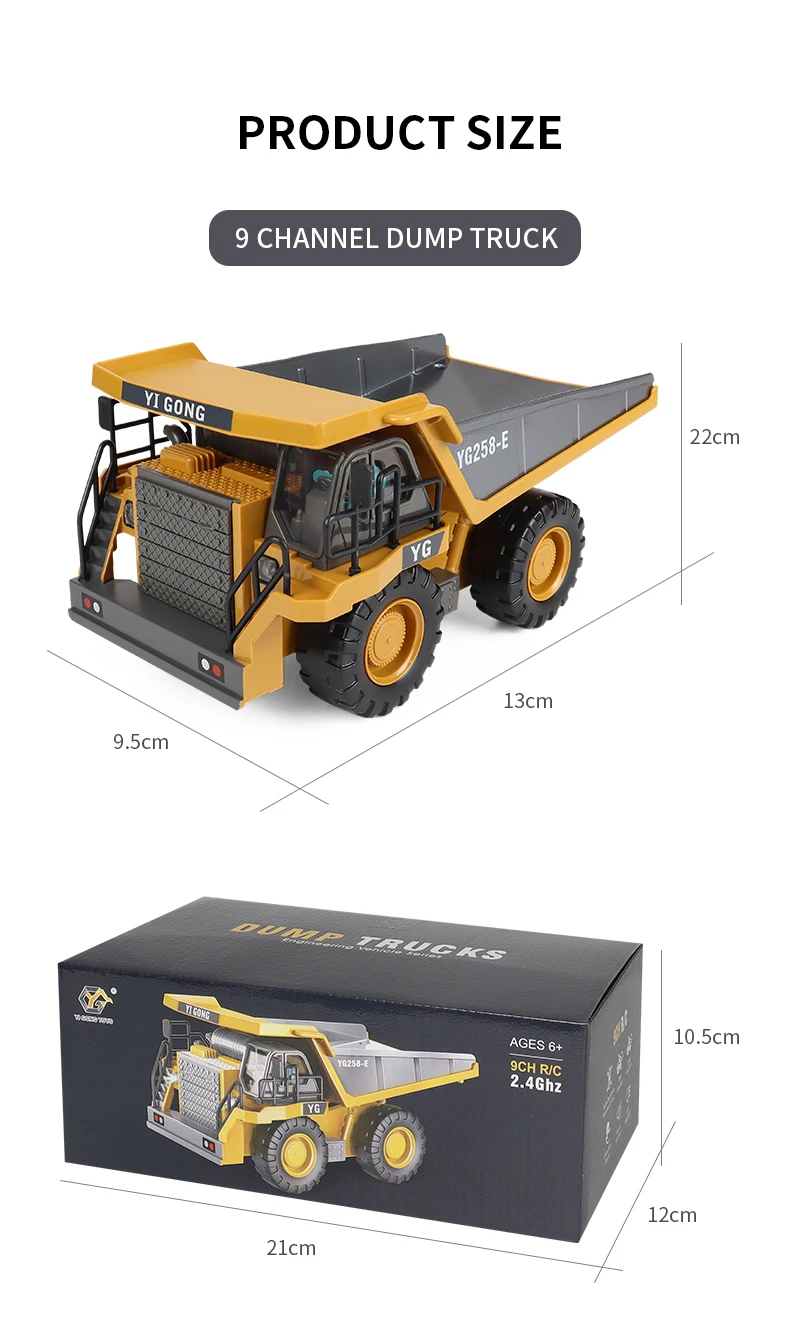 ZWN 2.4G Remote Control Excavator Dump Truck RC Model Car Toy Professional Alloy Plastic Simulation Construction Vehicle for Kid